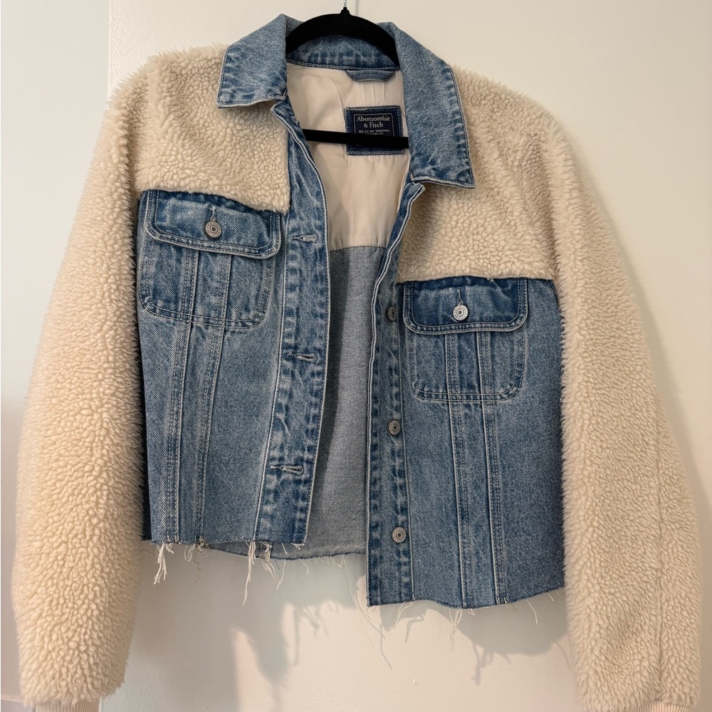 Abercrombie & Fitch Blue Denim Jacket with Cream Sherpa